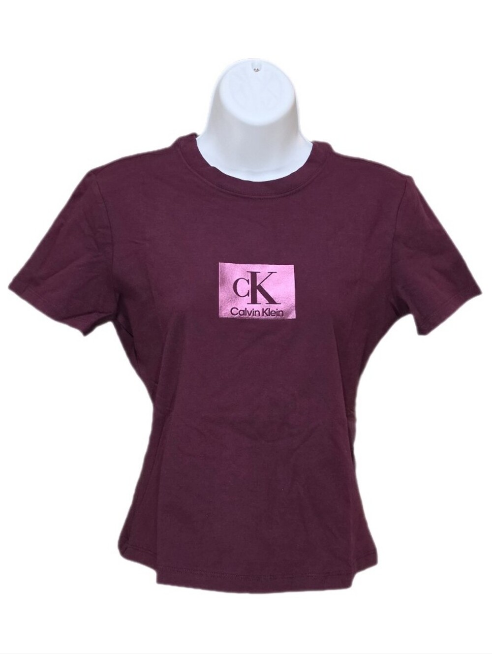 Calvin Klein Women's Short Sleeve logo T-Shirt Crewneck Raspberry Trifle S
